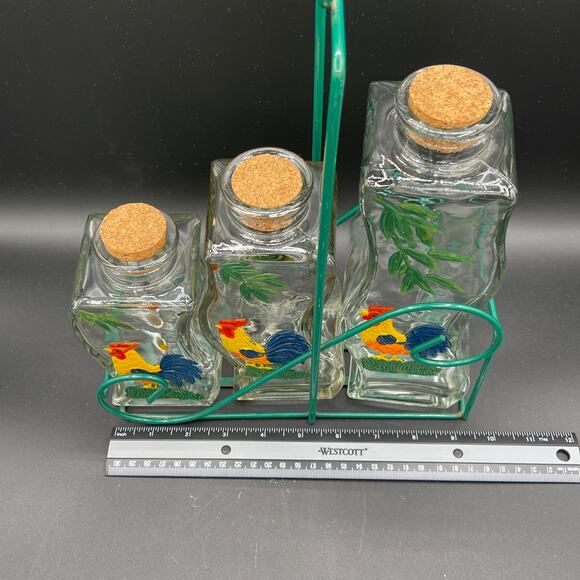 Vintage Hand Painted Rooster Jars with Corks and Carrier - Picture 9 of 9